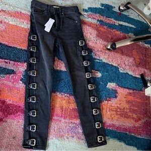 Topshop JAMIE Black Buckle Accent Skinny Jeans